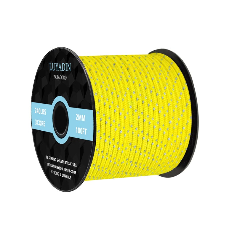 LUYADIN Reflective Paracord 240lb - Diameter 2mm Micro Utility Cord -3 Strand Parachute Spool Cord - 100ft 200ft,Paracord for Camping,Hiking,Fishing,Outdoor and DIY - Image 1